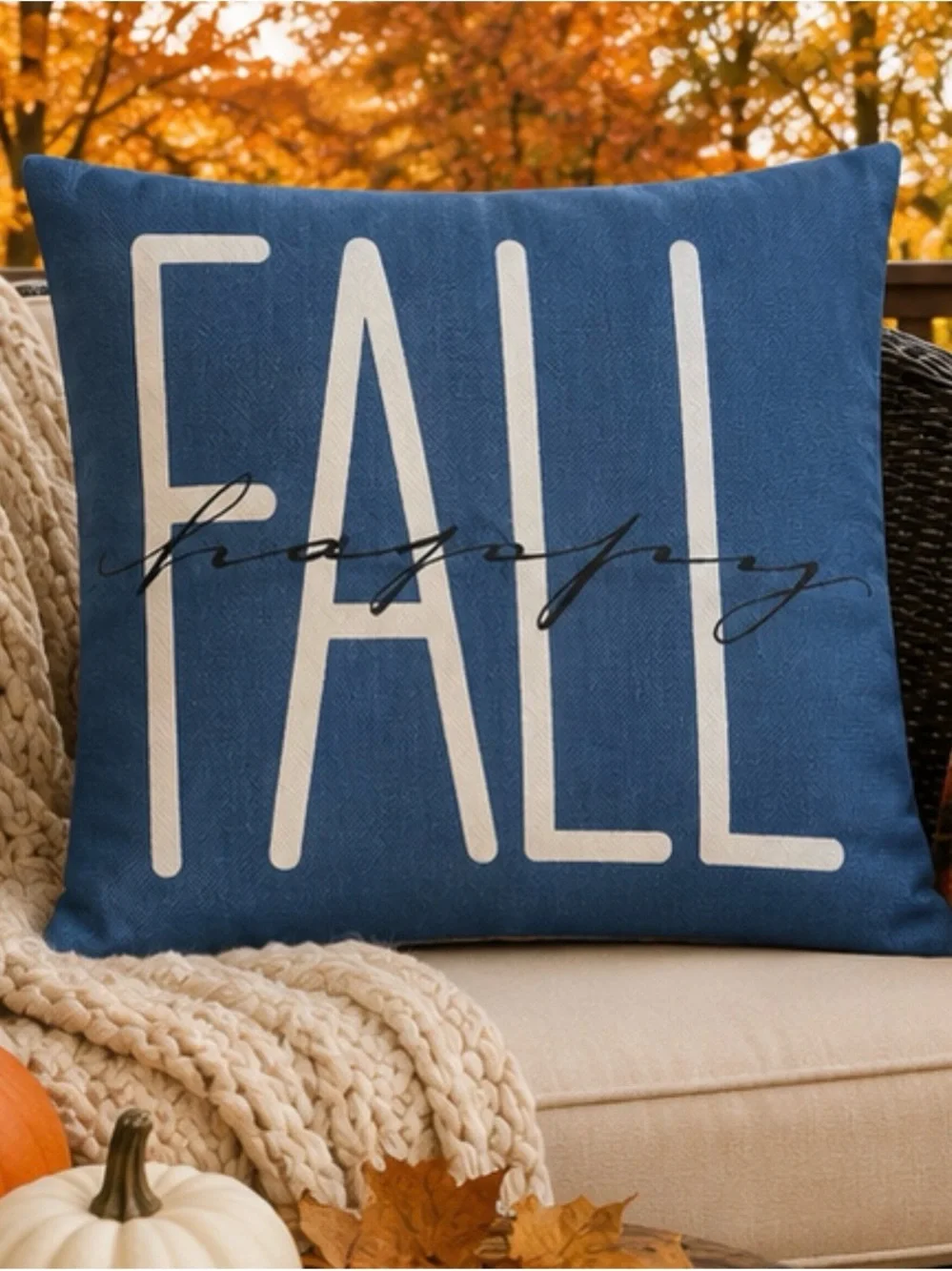 Fall & Autumn Navy Blue and cream 18×18 square Textured Pillow COVERS